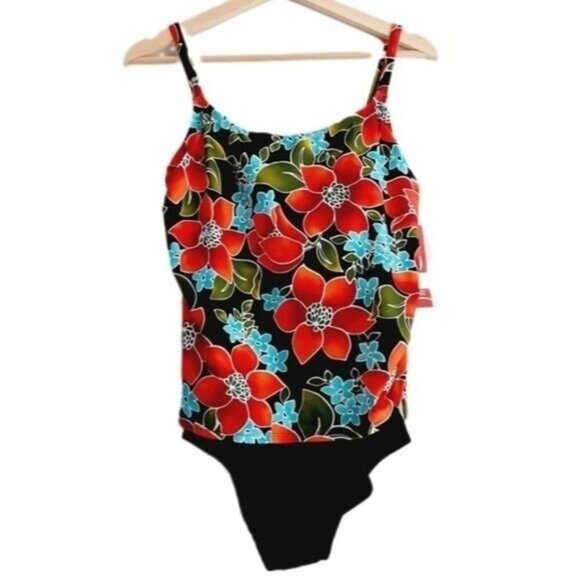 SILHOUETTE SOLUTION One Piece Swim Suit Floral Long Torso SZ 10 L - Picture 1 of 9